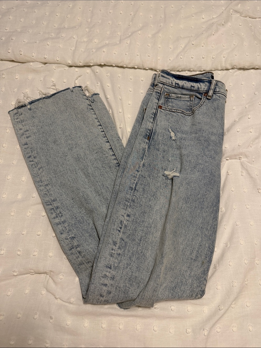 Express Light Blue Straight Leg Distressed Jeans - Picture 2 of 5